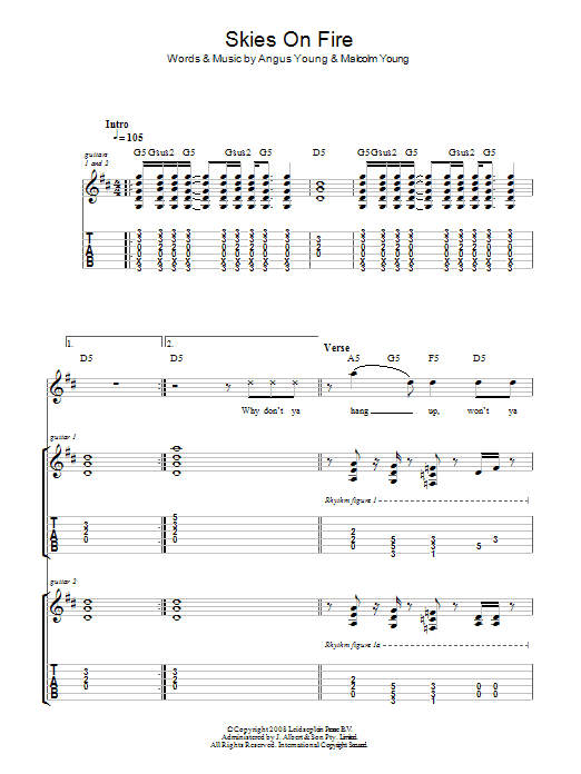 AC/DC Skies On Fire Sheet Music Notes & Chords for Guitar Tab - Download or Print PDF