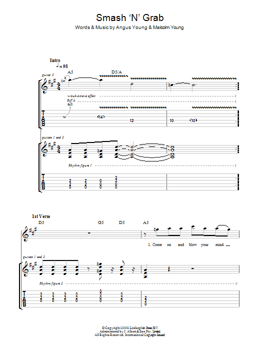 AC/DC Smash 'N' Grab Sheet Music Notes & Chords for Guitar Tab - Download or Print PDF