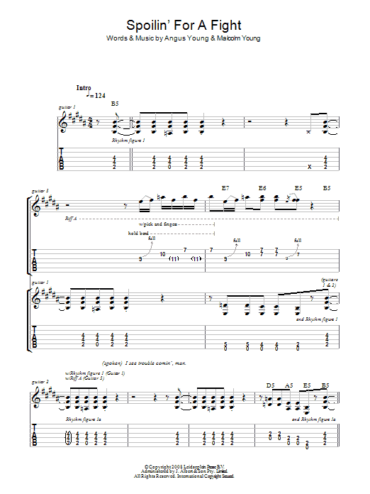AC/DC Spoilin' For A Fight Sheet Music Notes & Chords for Guitar Tab - Download or Print PDF