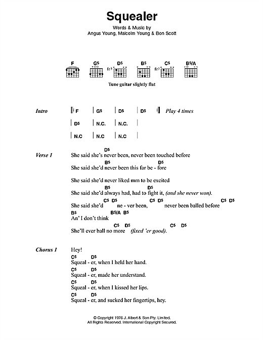 AC/DC Squealer Sheet Music Notes & Chords for Lyrics & Chords - Download or Print PDF