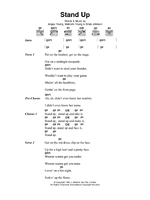 AC/DC Stand Up Sheet Music Notes & Chords for Lyrics & Chords - Download or Print PDF