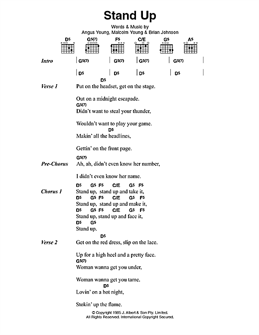 AC/DC Stand Up Sheet Music Notes & Chords for Lyrics & Chords - Download or Print PDF