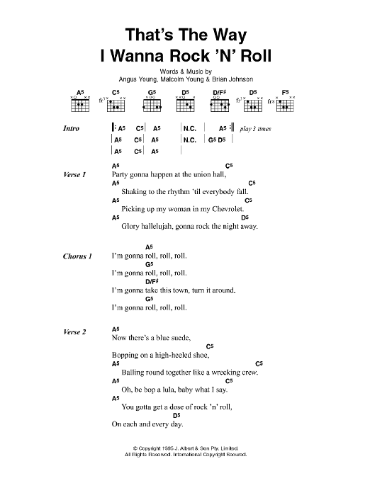 AC/DC That's The Way I Wanna Rock 'n' Roll Sheet Music Notes & Chords for Guitar Tab - Download or Print PDF