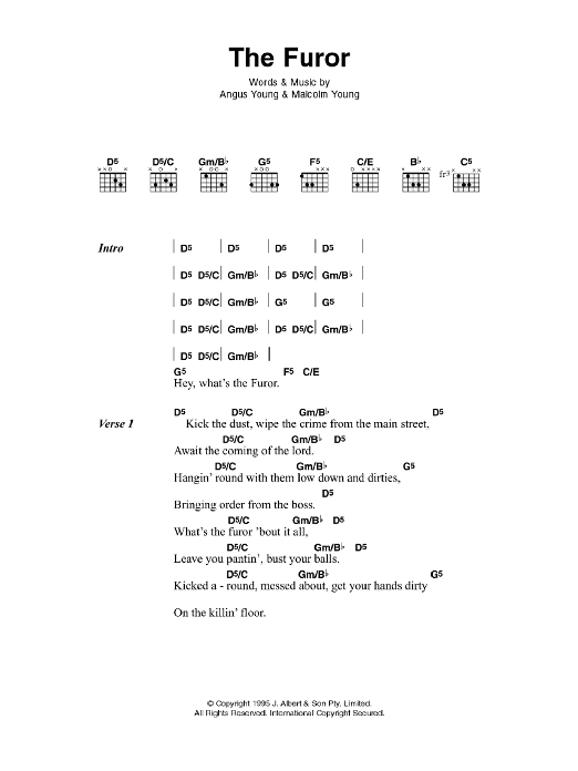 AC/DC The Furor Sheet Music Notes & Chords for Lyrics & Chords - Download or Print PDF