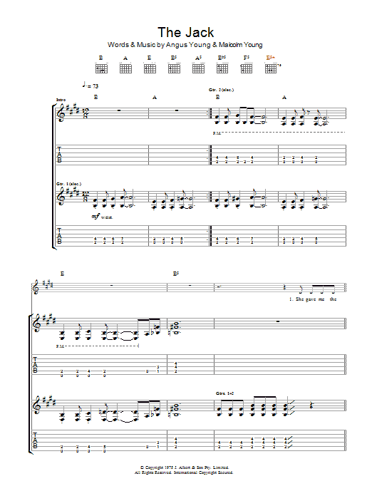 AC/DC The Jack Sheet Music Notes & Chords for Piano, Vocal & Guitar (Right-Hand Melody) - Download or Print PDF