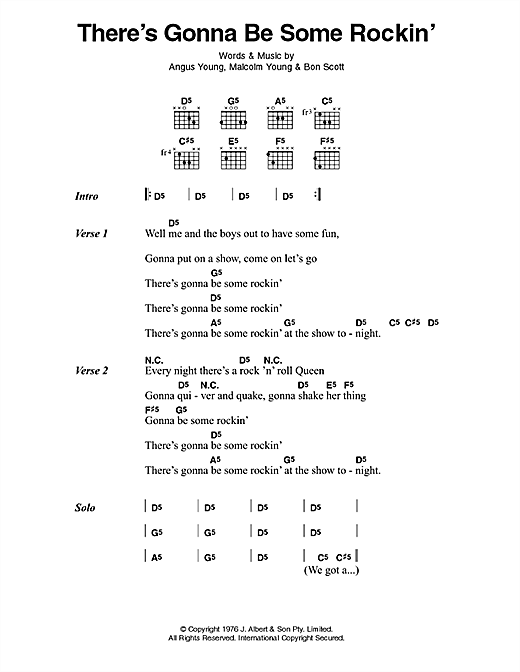 AC/DC There's Gonna Be Some Rockin' Sheet Music Notes & Chords for Lyrics & Chords - Download or Print PDF