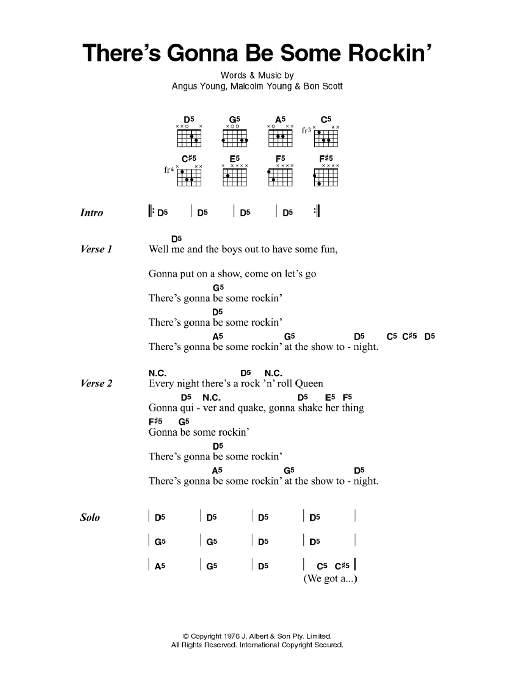 AC/DC There's Gonna Be Some Rockin' Sheet Music Notes & Chords for Lyrics & Chords - Download or Print PDF