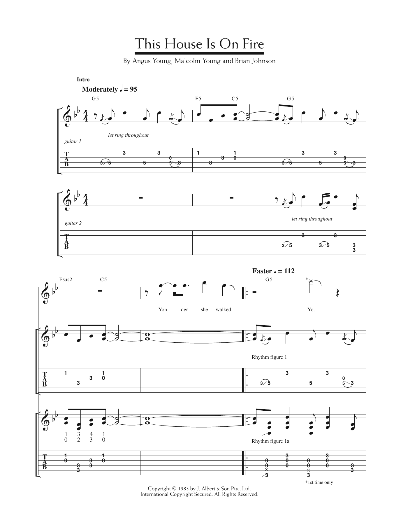 AC/DC This House Is On Fire Sheet Music Notes & Chords for Guitar Tab - Download or Print PDF