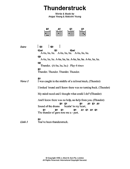 AC/DC Thunderstruck Sheet Music Notes & Chords for Guitar Chords/Lyrics - Download or Print PDF