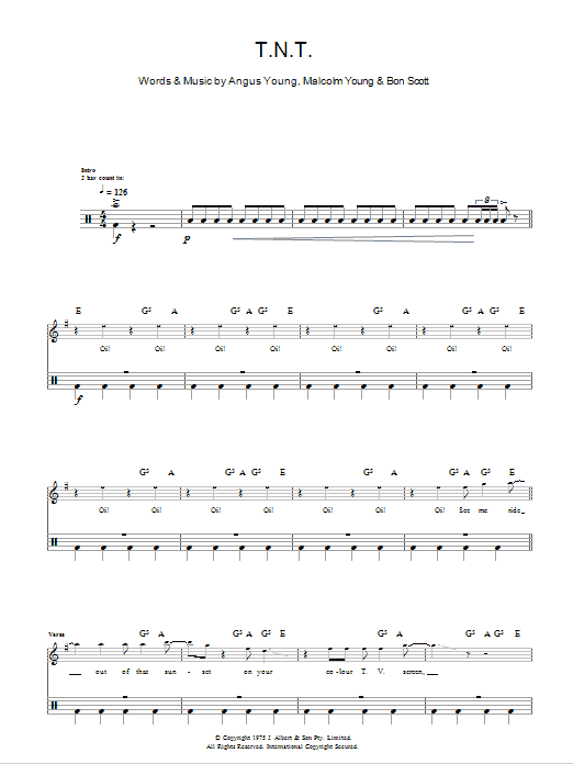 AC/DC T.N.T. Sheet Music Notes & Chords for Drums - Download or Print PDF