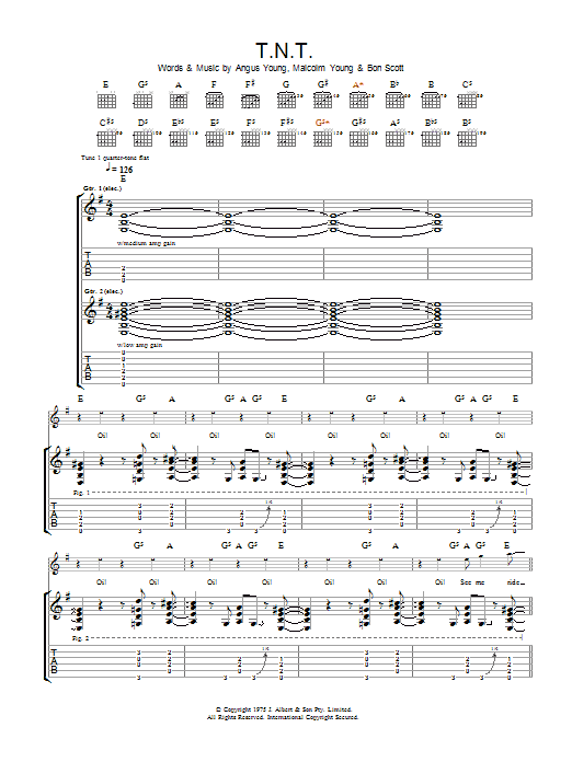 Ac/Dc T.N.T. Sheet Music Notes & Chords for Lyrics & Chords - Download or Print PDF