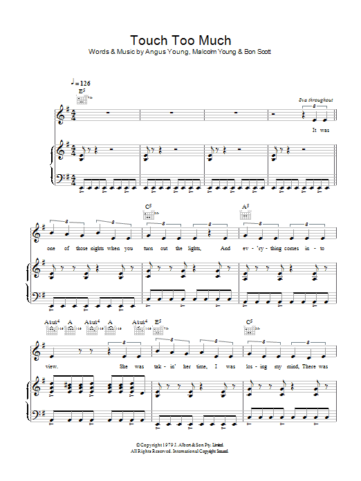 AC/DC Touch Too Much Sheet Music Notes & Chords for Lyrics & Chords - Download or Print PDF