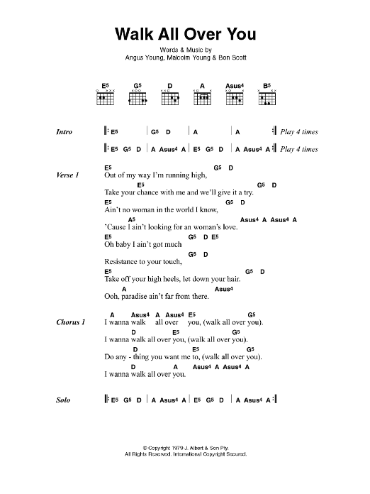 AC/DC Walk All Over You Sheet Music Notes & Chords for Guitar Tab - Download or Print PDF