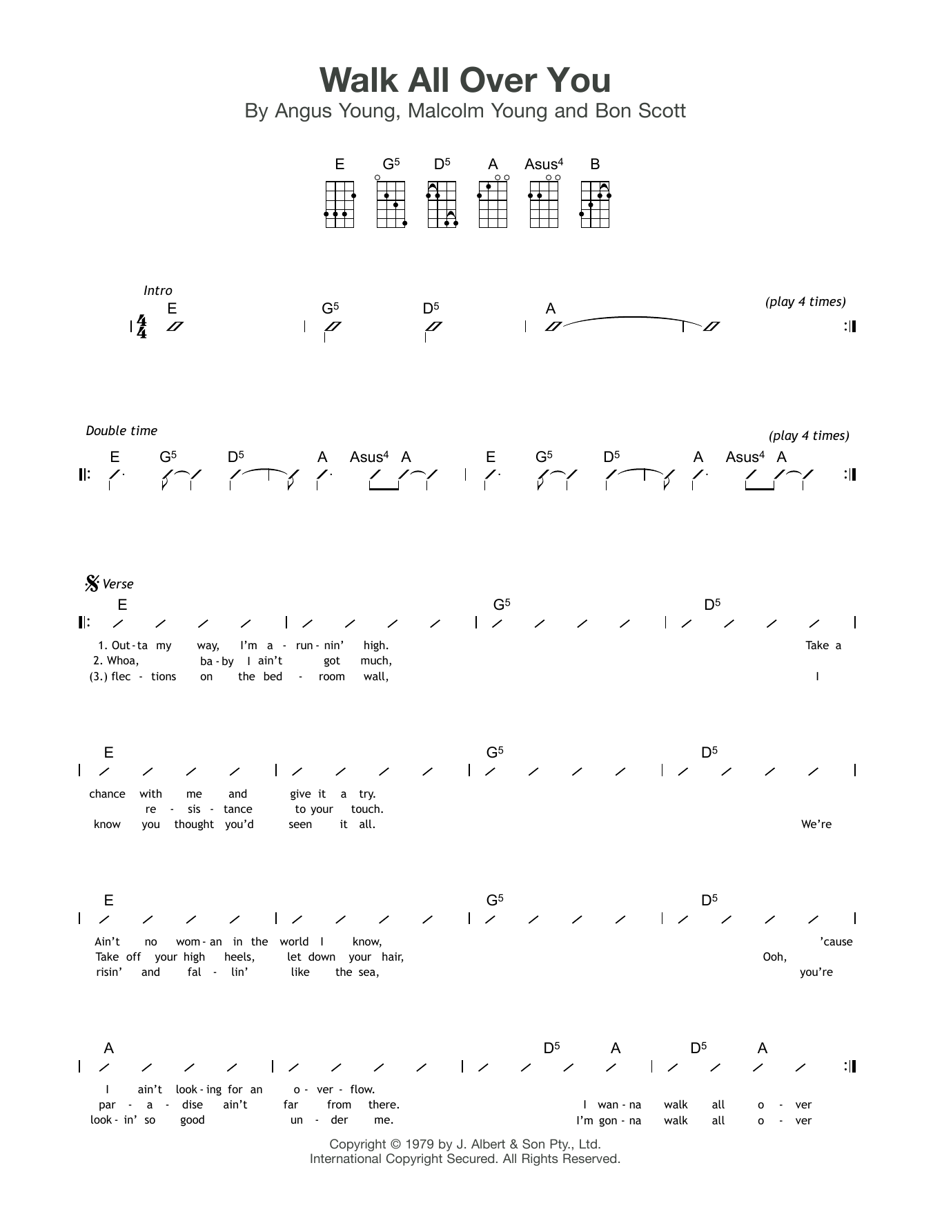 AC/DC Walk All Over You Sheet Music Notes & Chords for Ukulele with strumming patterns - Download or Print PDF