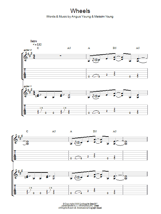 AC/DC Wheels Sheet Music Notes & Chords for Guitar Tab - Download or Print PDF