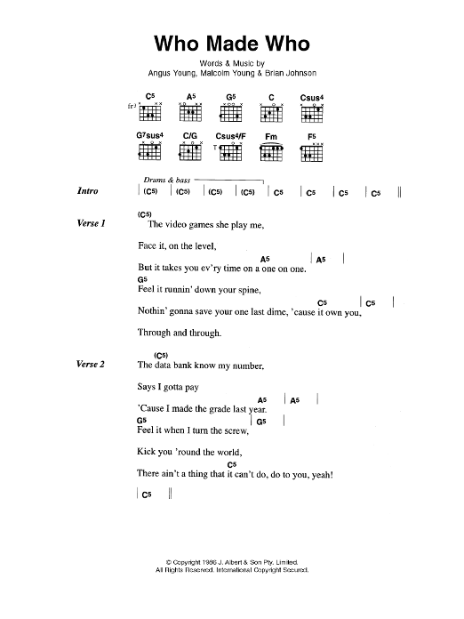 AC/DC Who Made Who Sheet Music Notes & Chords for Easy Guitar Tab - Download or Print PDF