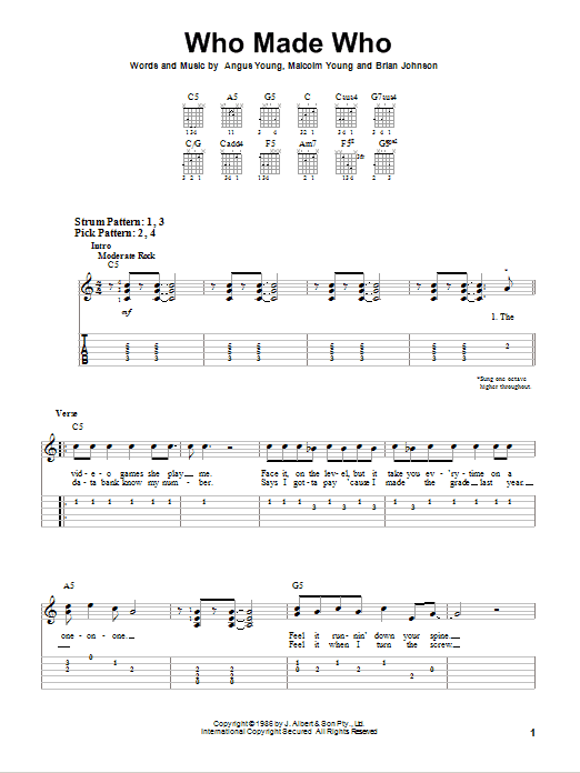 AC/DC Who Made Who Sheet Music Notes & Chords for Lyrics & Chords - Download or Print PDF