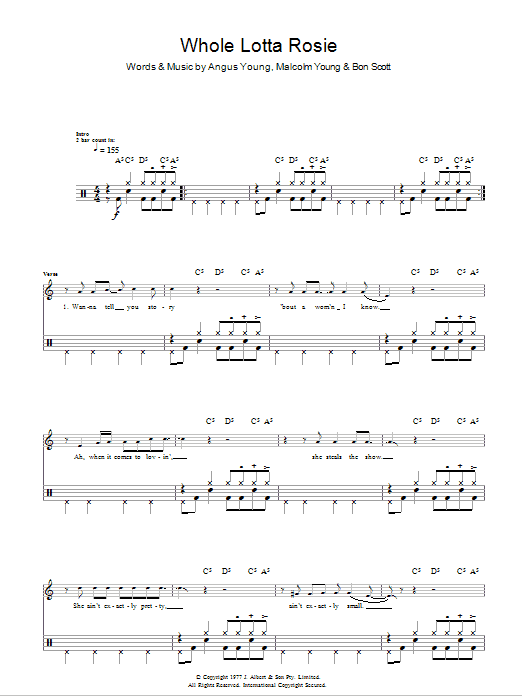 AC/DC Whole Lotta Rosie Sheet Music Notes & Chords for Drums - Download or Print PDF