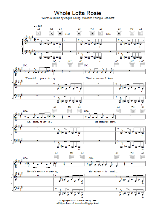 AC/DC Whole Lotta Rosie Sheet Music Notes & Chords for Piano, Vocal & Guitar - Download or Print PDF