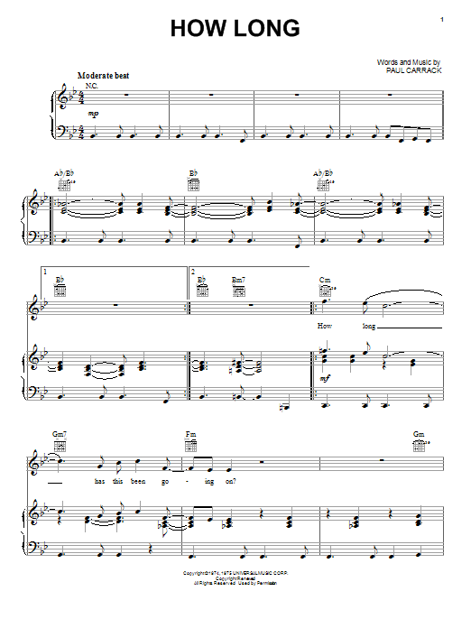 Ace How Long Sheet Music Notes & Chords for Lyrics & Chords - Download or Print PDF