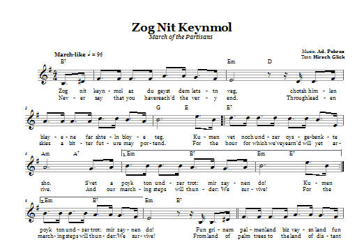 Zog Nit Keynmol (March Of The Partisans) sheet music