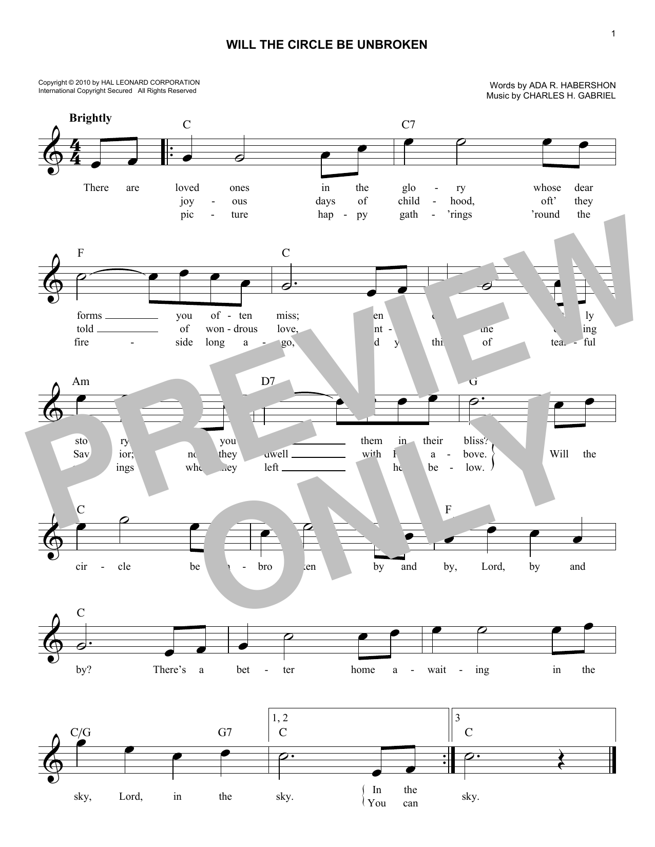 Ada R. Habershon Will The Circle Be Unbroken Sheet Music Notes & Chords for Super Easy Piano - Download or Print PDF