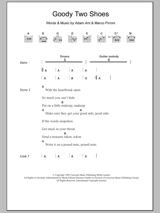 Adam and the Ants Goody Two Shoes Sheet Music Notes & Chords for Lyrics & Chords - Download or Print PDF