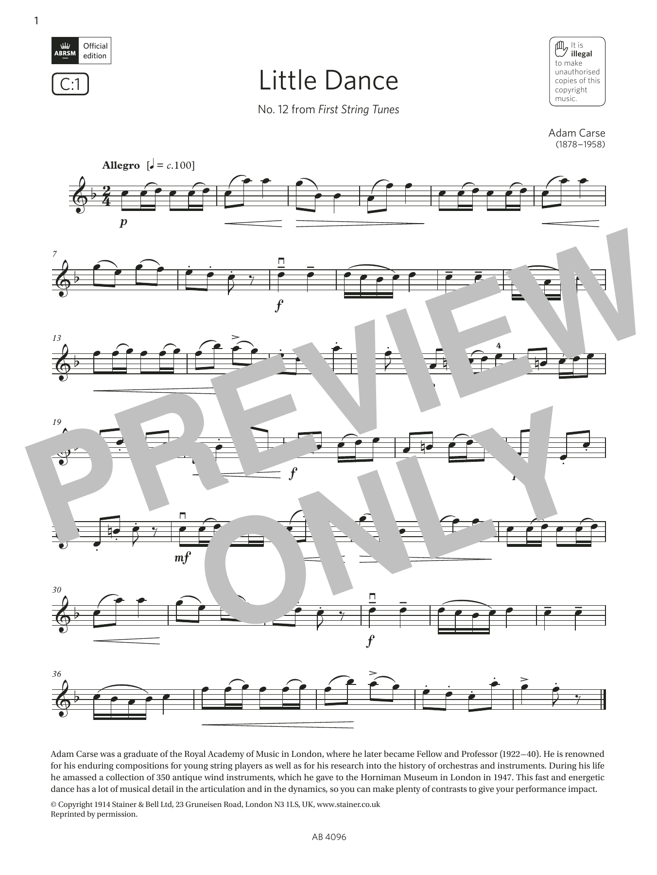 Adam Carse Little Dance (Grade 2, C1, from the ABRSM Violin Syllabus from 2024) Sheet Music Notes & Chords for Violin Solo - Download or Print PDF