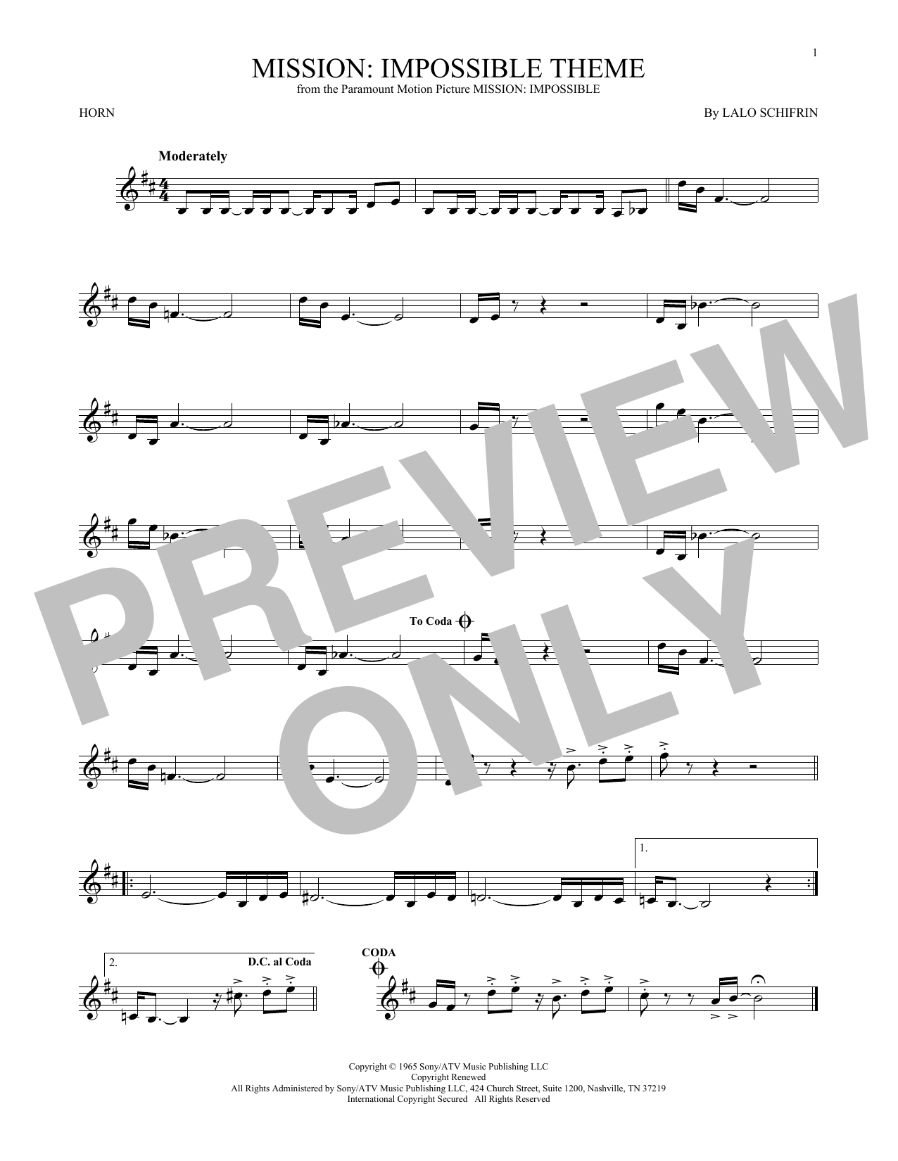 Adam Clayton and Larry Mullen Mission: Impossible Theme Sheet Music Notes & Chords for French Horn - Download or Print PDF