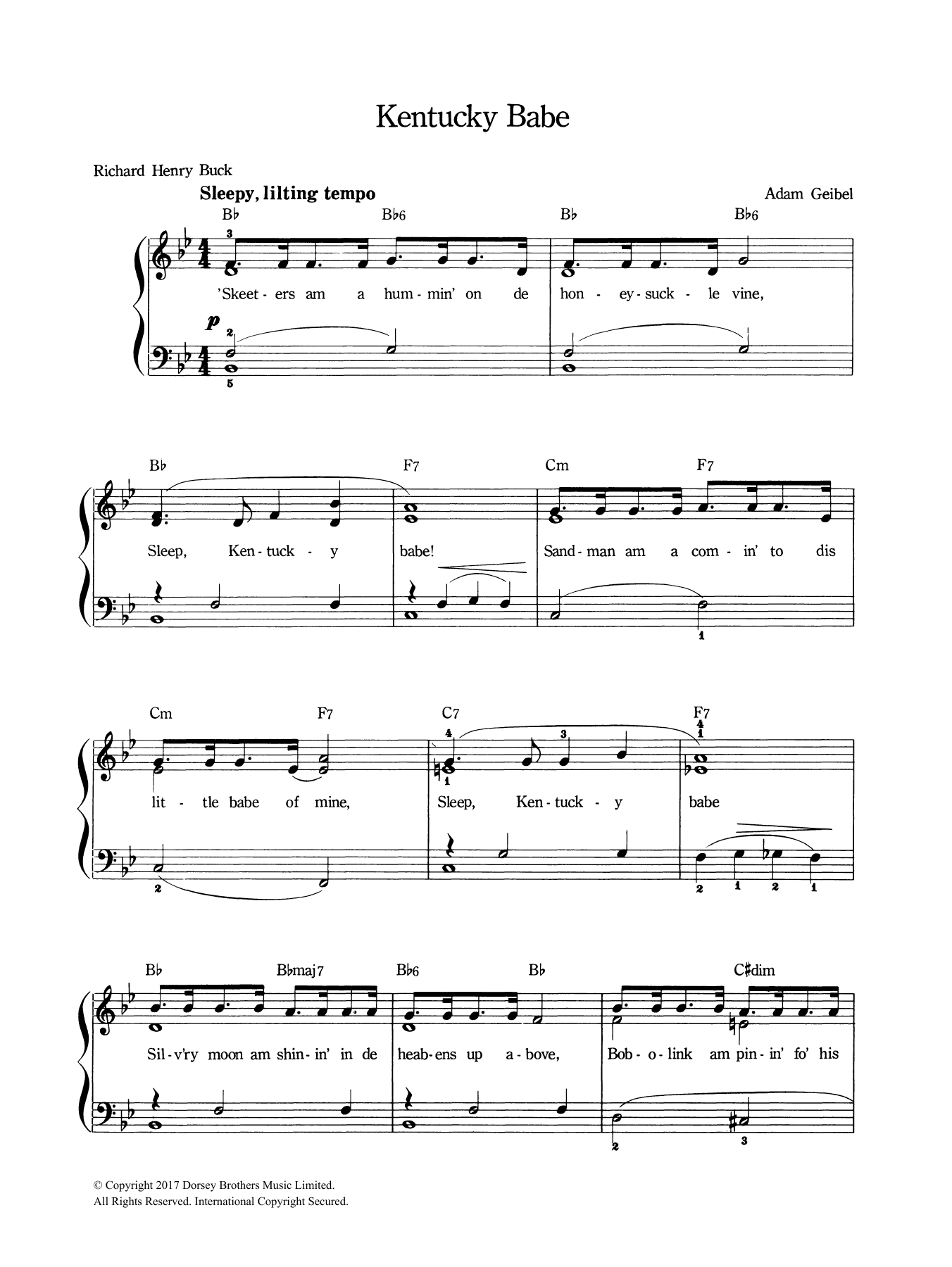 Adam Geibel Kentucky Babe Sheet Music Notes & Chords for Piano & Vocal - Download or Print PDF