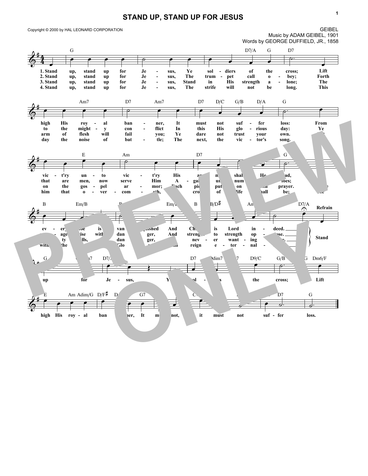 George Duffield, Jr. Stand Up, Stand Up For Jesus Sheet Music Notes & Chords for Melody Line, Lyrics & Chords - Download or Print PDF