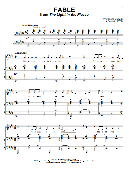 Adam Guettel Fable (from The Light In The Piazza) Sheet Music Notes & Chords for Melody Line, Lyrics & Chords - Download or Print PDF