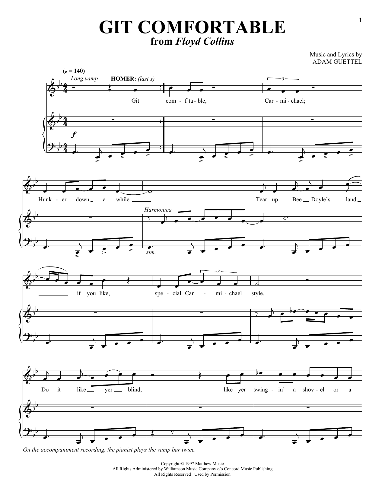Adam Guettel Git Comfortable (from Floyd Collins) Sheet Music Notes & Chords for Piano & Vocal - Download or Print PDF
