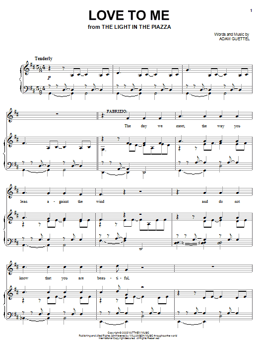 Adam Guettel Love To Me (from The Light In The Piazza) Sheet Music Notes & Chords for Piano, Vocal & Guitar (Right-Hand Melody) - Download or Print PDF