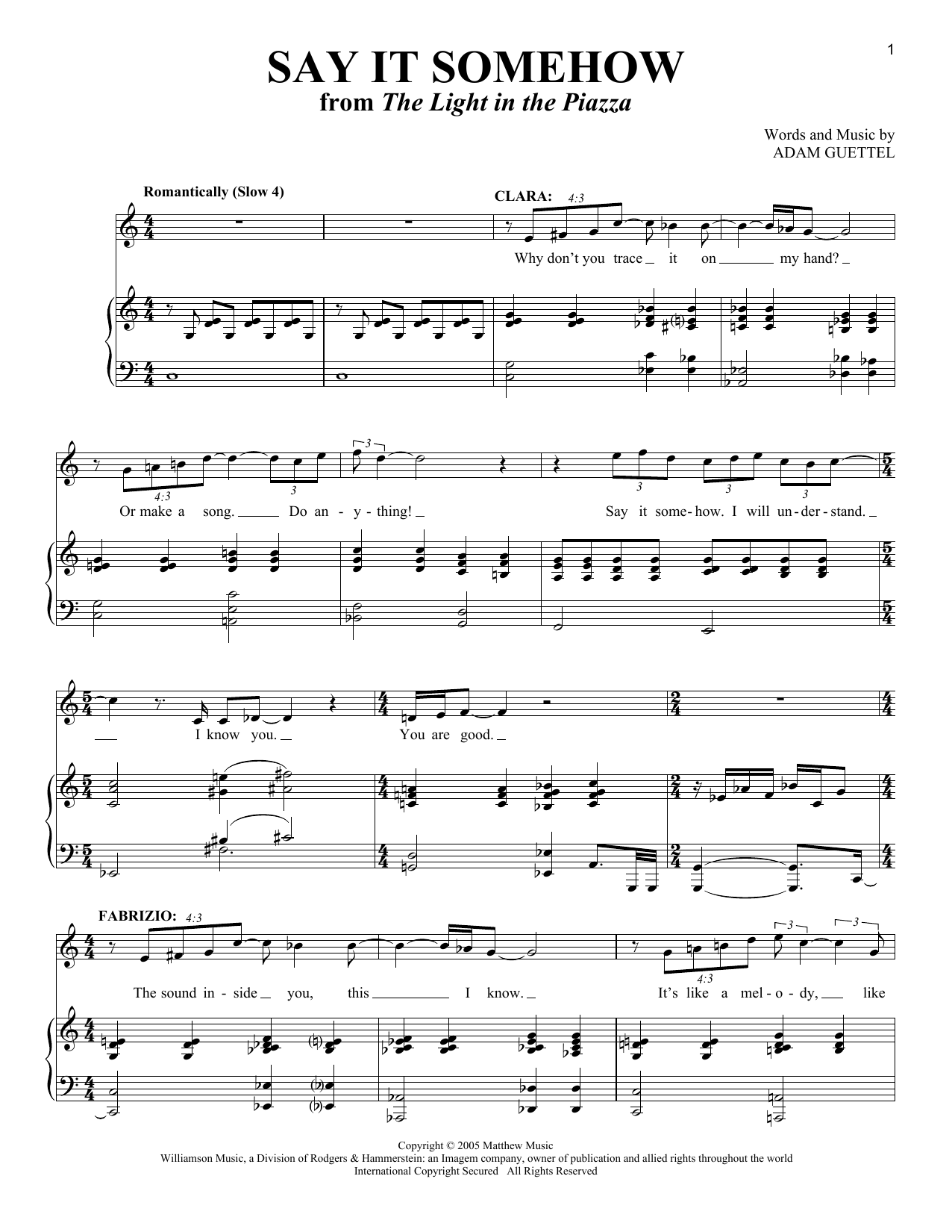 Adam Guettel Say It Somehow (from The Light In The Piazza) Sheet Music Notes & Chords for Vocal Duet - Download or Print PDF