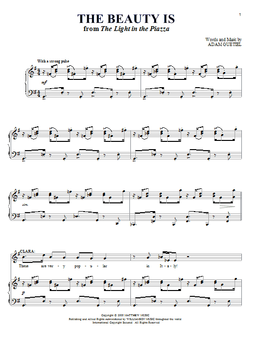 Adam Guettel The Beauty Is (from The Light In The Piazza) Sheet Music Notes & Chords for Piano, Vocal & Guitar (Right-Hand Melody) - Download or Print PDF