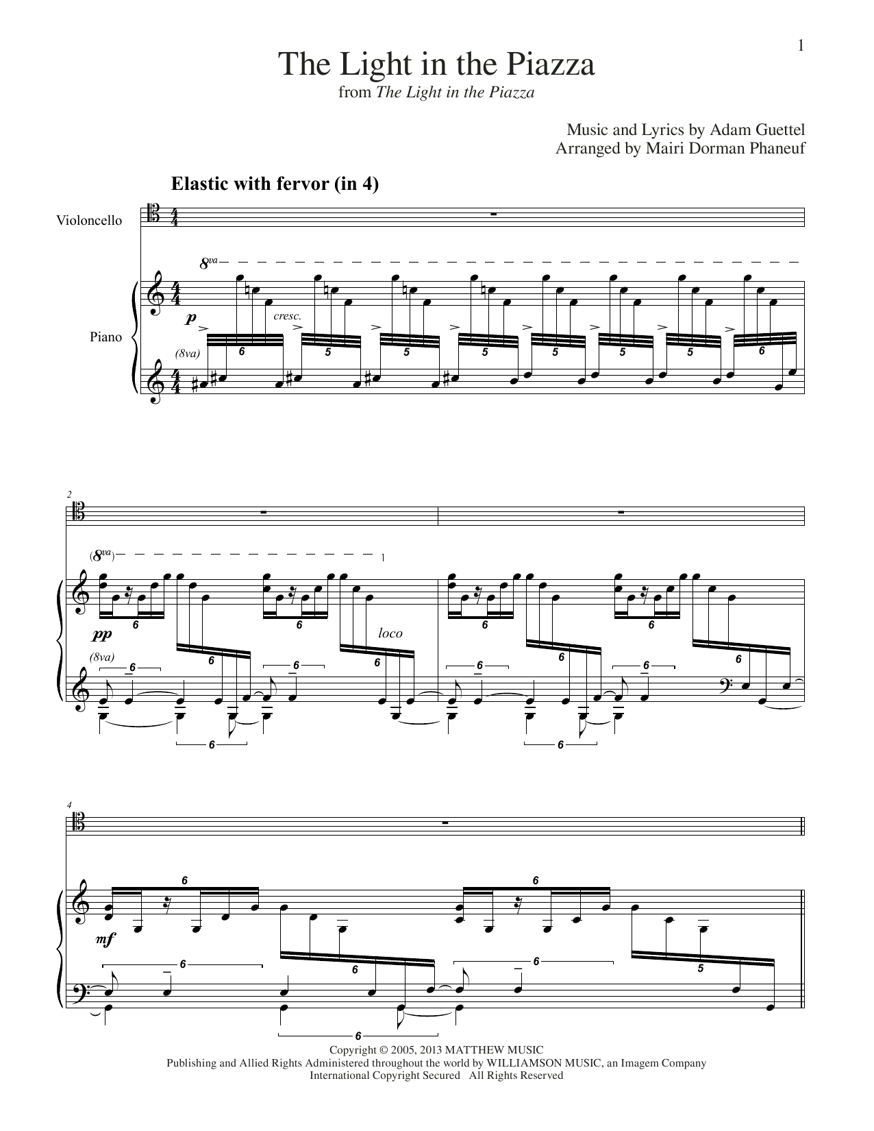Adam Guettel The Light In The Piazza (arr. Mairi Dorman-Phaneuf) Sheet Music Notes & Chords for Cello and Piano - Download or Print PDF