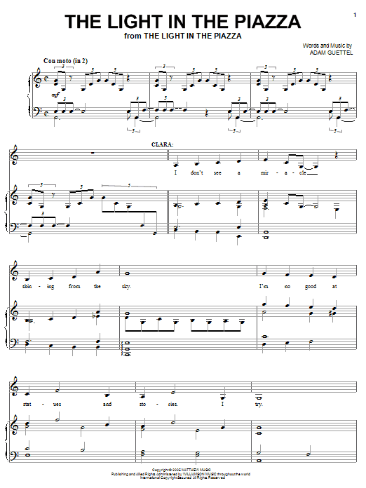 Adam Guettel The Light In The Piazza Sheet Music Notes & Chords for Melody Line, Lyrics & Chords - Download or Print PDF