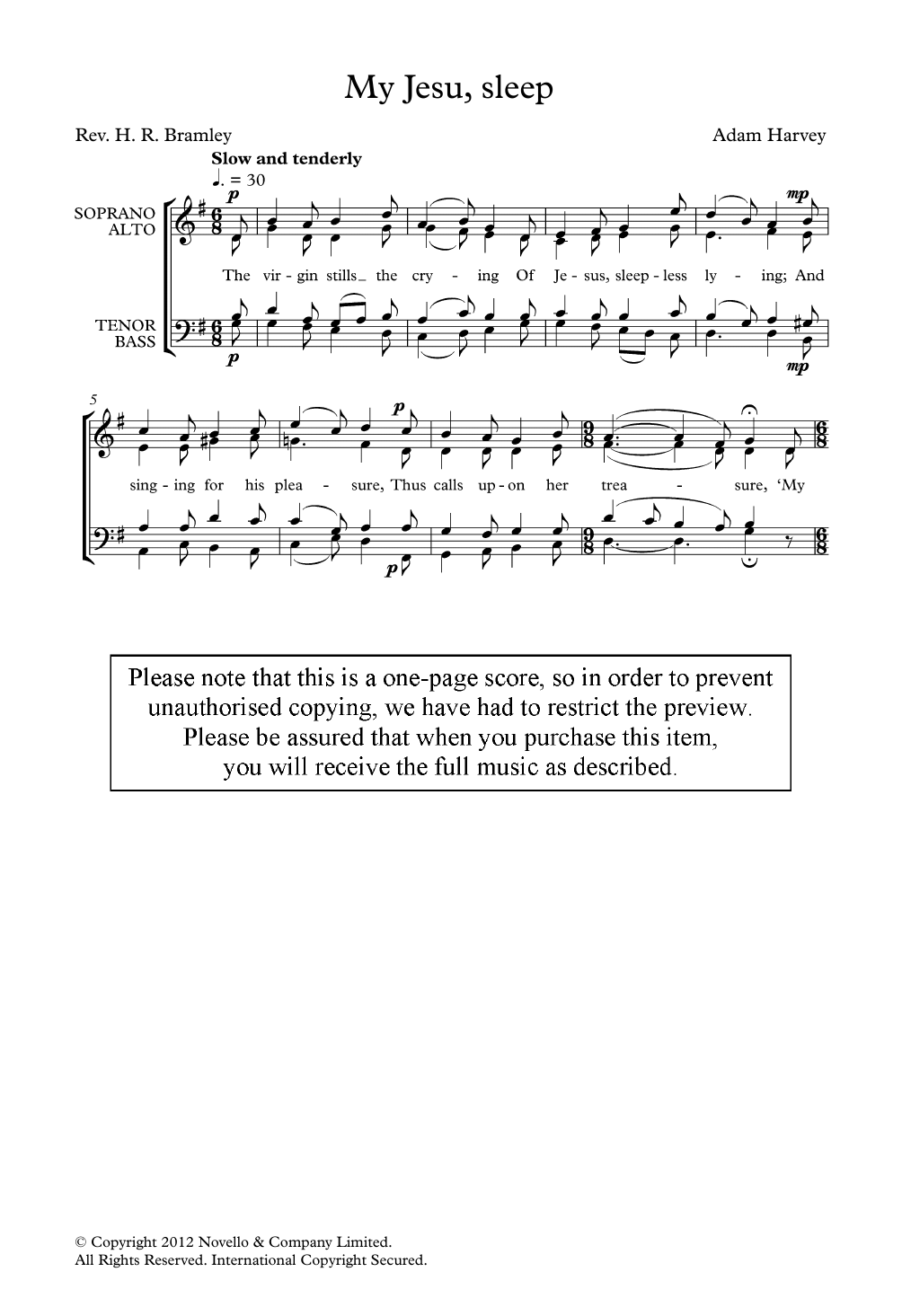 Adam Harvey My Jesu, Sleep Sheet Music Notes & Chords for Choir - Download or Print PDF