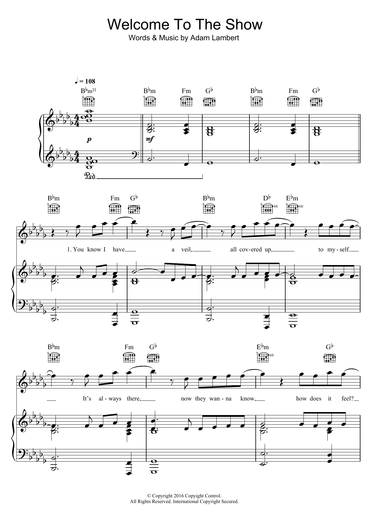 Adam Lambert Welcome To The Show (featuring Laleh) Sheet Music Notes & Chords for Piano, Vocal & Guitar (Right-Hand Melody) - Download or Print PDF