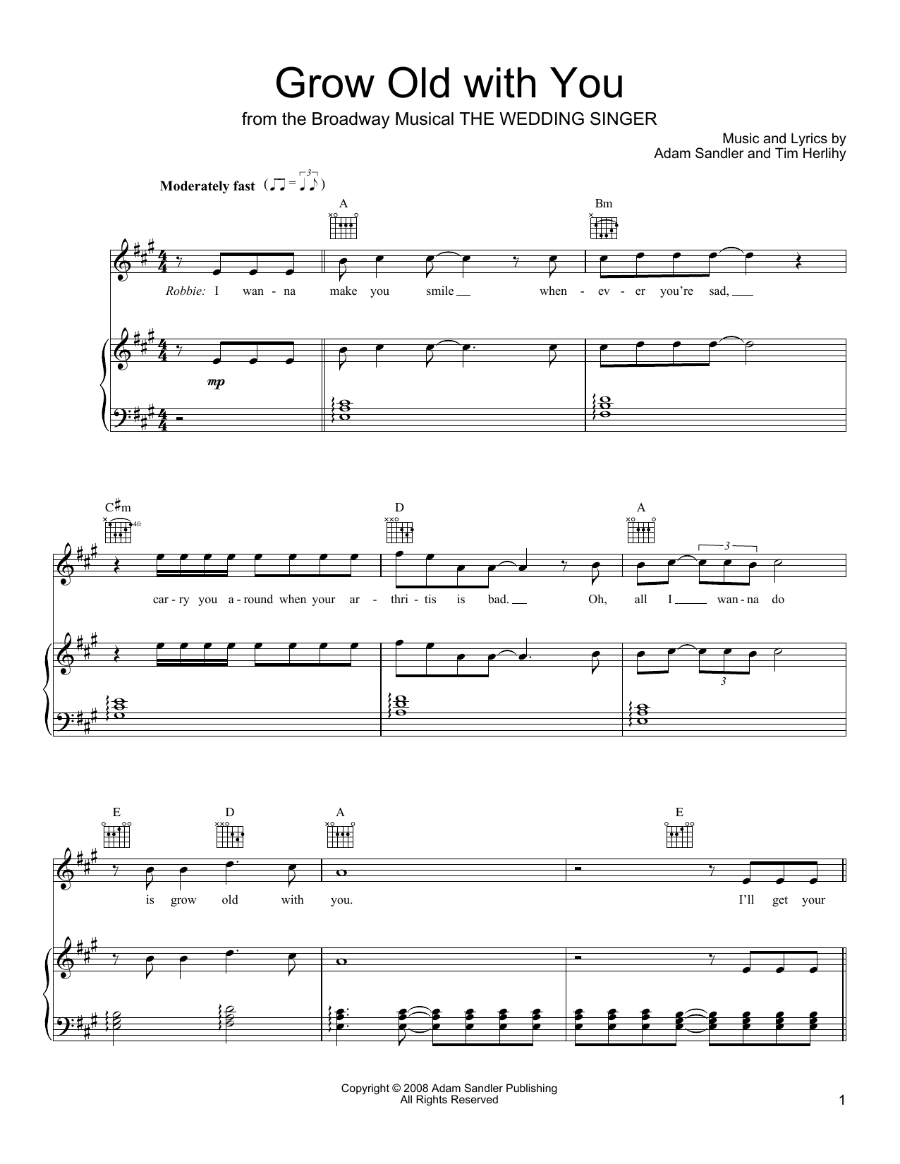 Adam Sandler Grow Old With You (from The Wedding Singer) Sheet Music Notes & Chords for Piano, Vocal & Guitar Chords (Right-Hand Melody) - Download or Print PDF