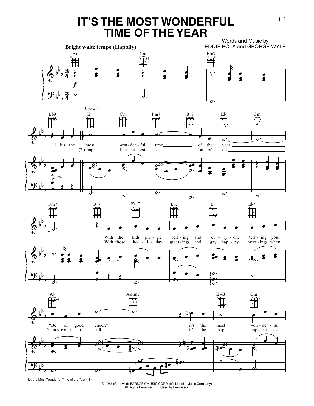 Adam Williams The Most Wonderful Time Of The Year Sheet Music Notes & Chords for Piano, Vocal & Guitar Chords (Right-Hand Melody) - Download or Print PDF