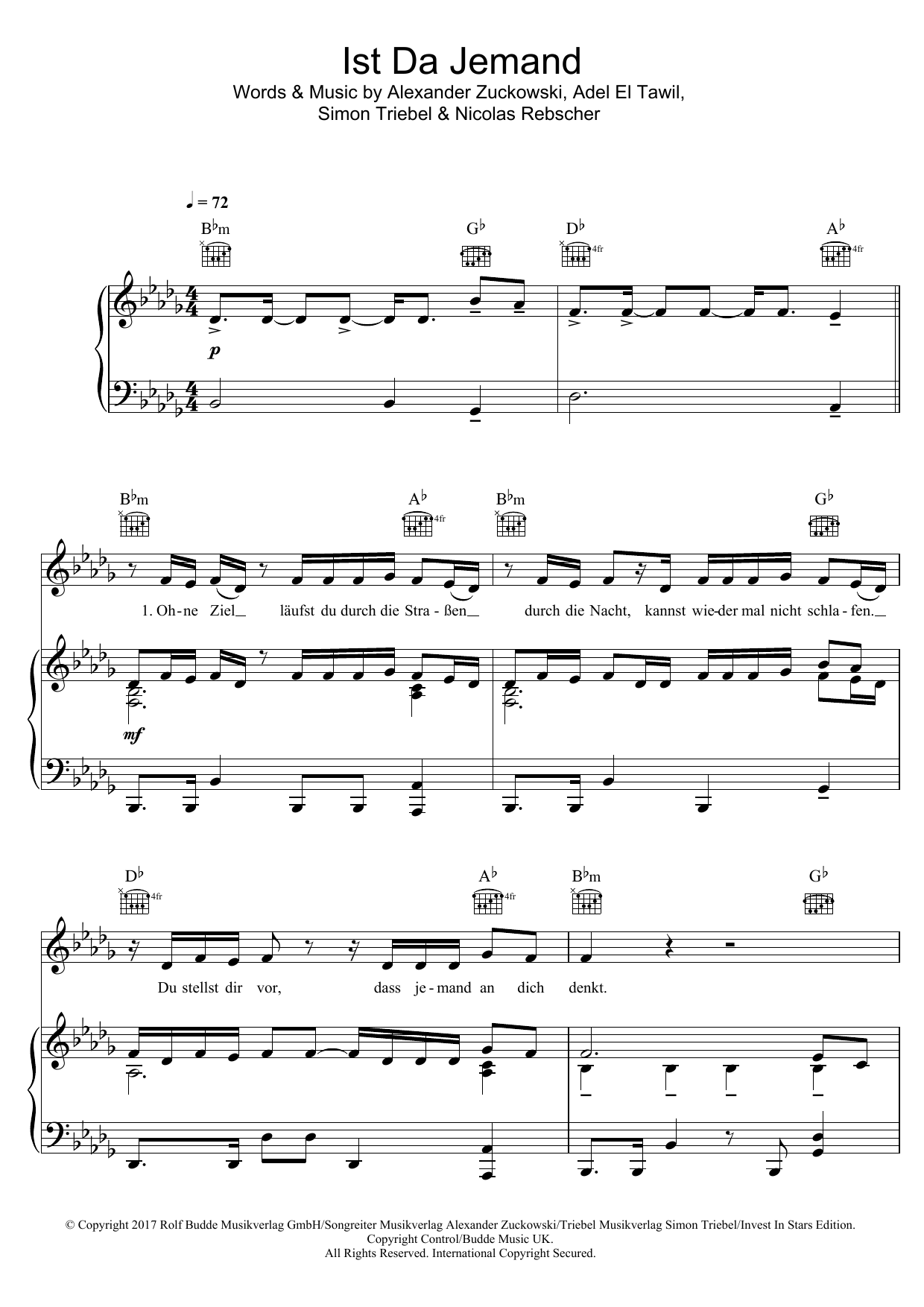 Adel Tawil Ist Da Jemand Sheet Music Notes & Chords for Piano, Vocal & Guitar (Right-Hand Melody) - Download or Print PDF