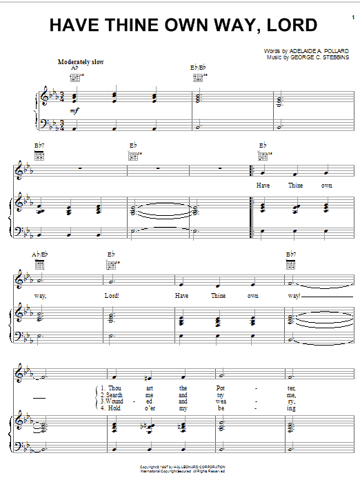 Adelaide A. Pollard Have Thine Own Way, Lord Sheet Music Notes & Chords for ChordBuddy - Download or Print PDF