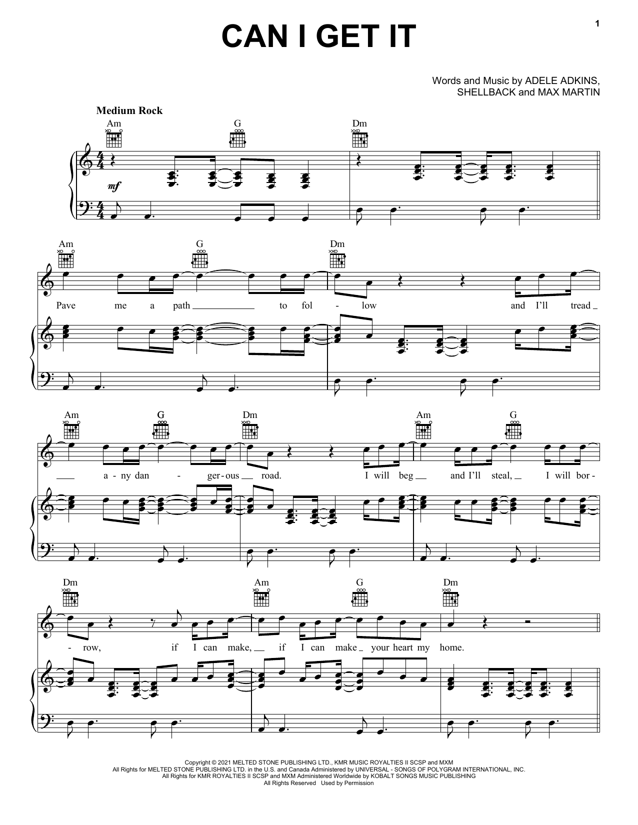 Adele Can I Get It Sheet Music Notes & Chords for Piano, Vocal & Guitar Chords (Right-Hand Melody) - Download or Print PDF