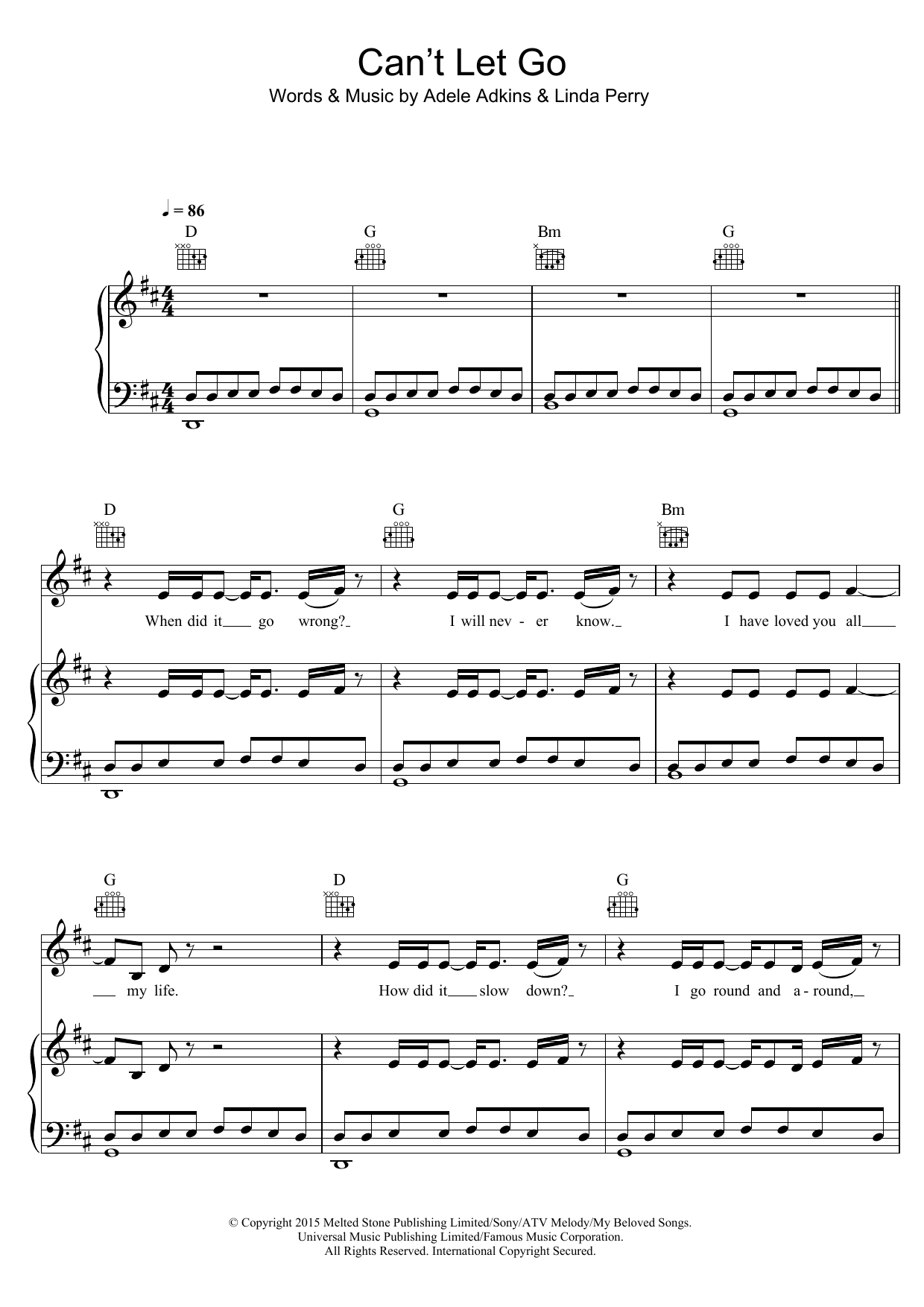 Adele Can't Let Go Sheet Music Notes & Chords for Piano, Vocal & Guitar (Right-Hand Melody) - Download or Print PDF
