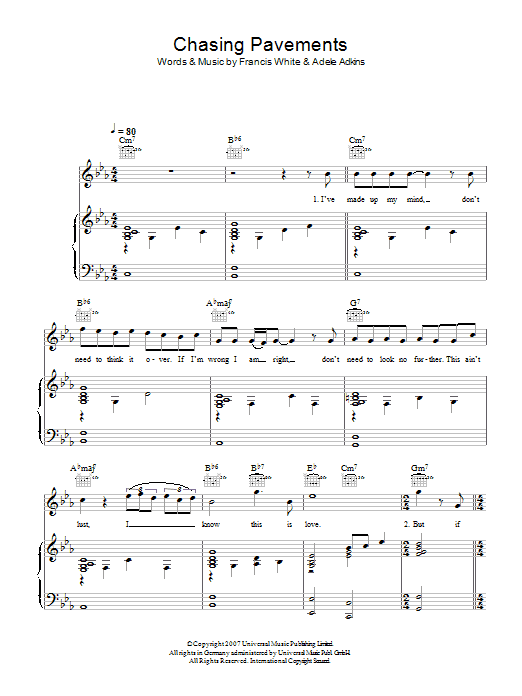 Adele Chasing Pavements Sheet Music Notes & Chords for Piano, Vocal & Guitar (Right-Hand Melody) - Download or Print PDF