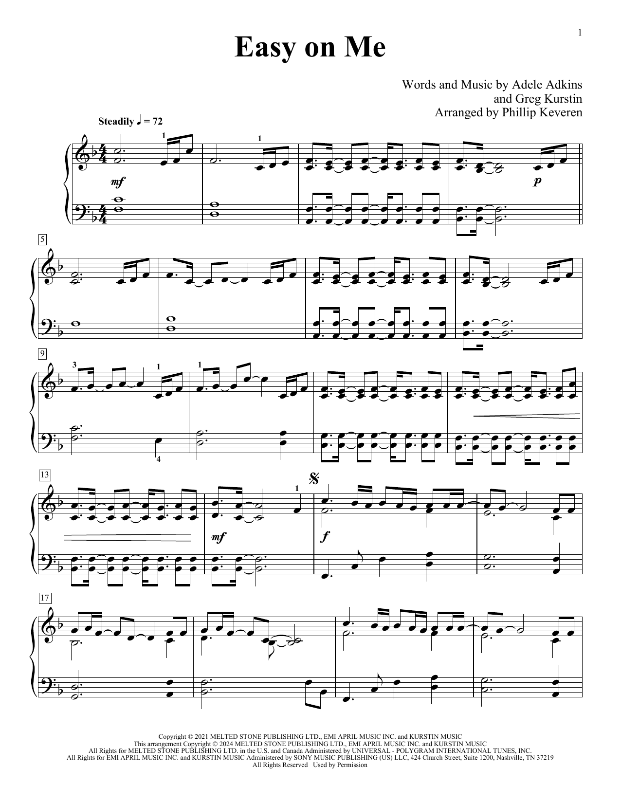 Adele Easy On Me (arr. Phillip Keveren) Sheet Music Notes & Chords for Piano Solo - Download or Print PDF