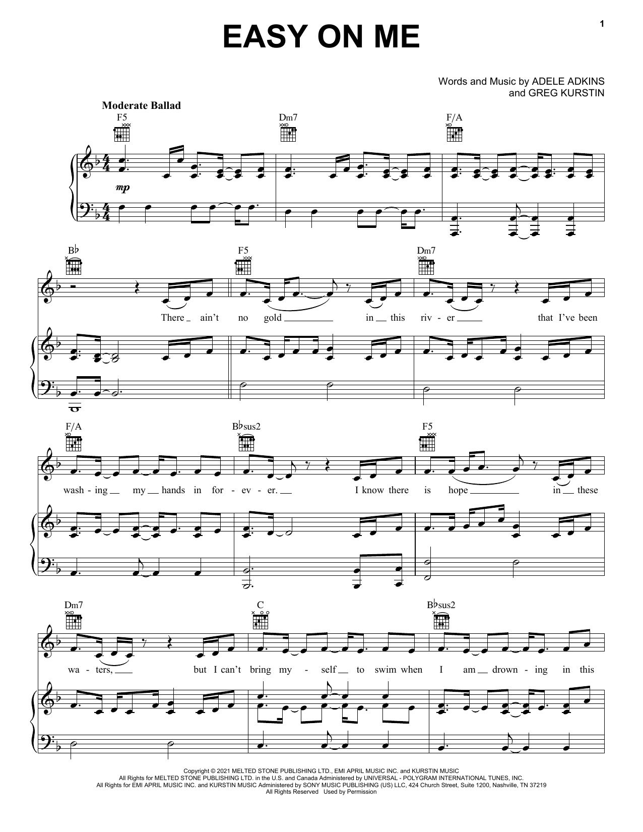Adele Easy On Me Sheet Music Notes & Chords for Piano & Vocal - Download or Print PDF