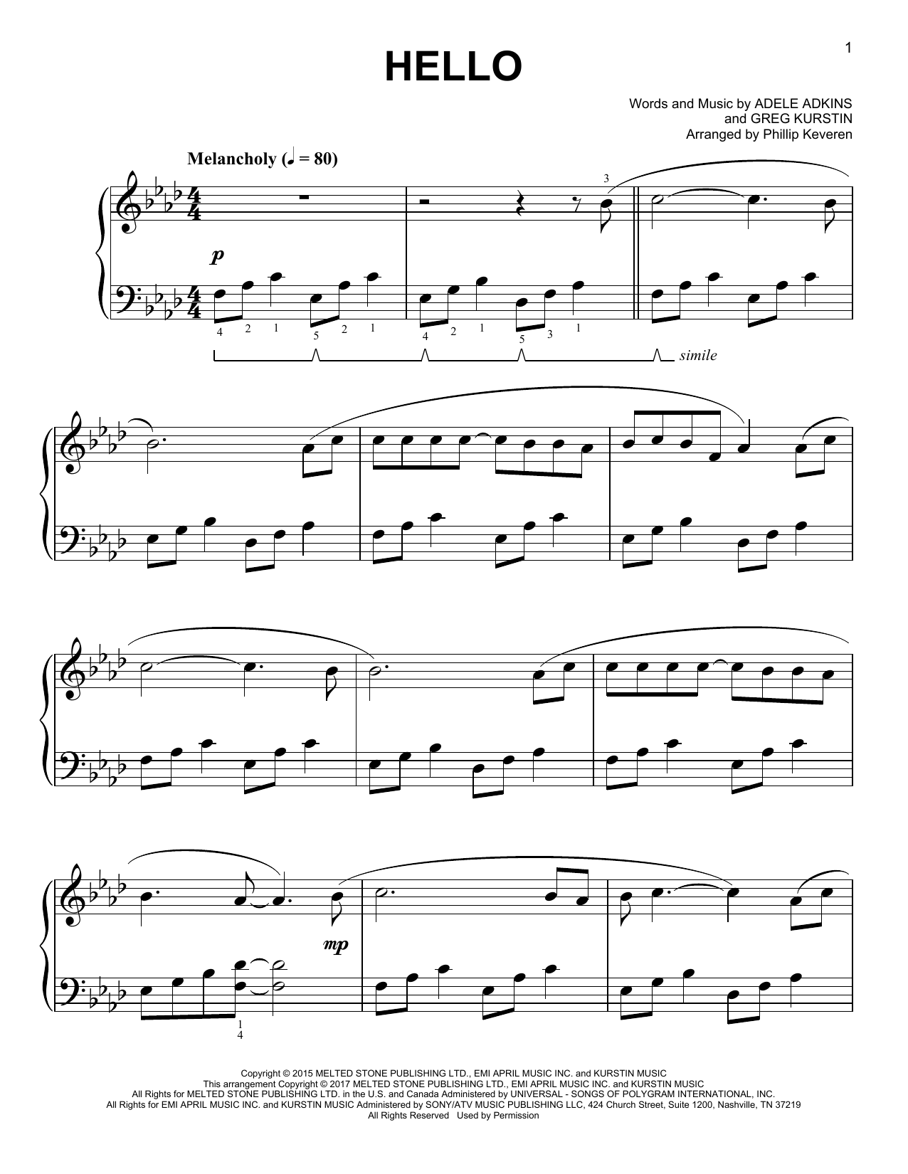 Adele Hello [Classical version] (arr. Phillip Keveren) Sheet Music Notes & Chords for Easy Piano - Download or Print PDF